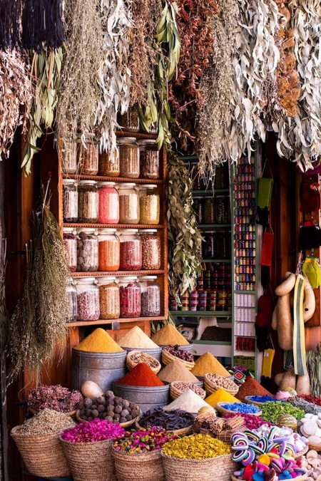 Spices And Dyes At A Stall In Morocco